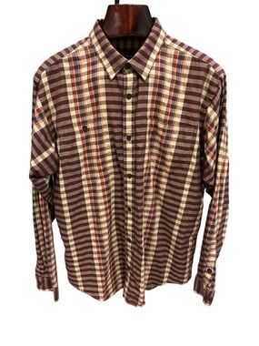 Patagonia Men's Burgundy and Cream Plaid Button-Down Shirt-100% Organic Cotton